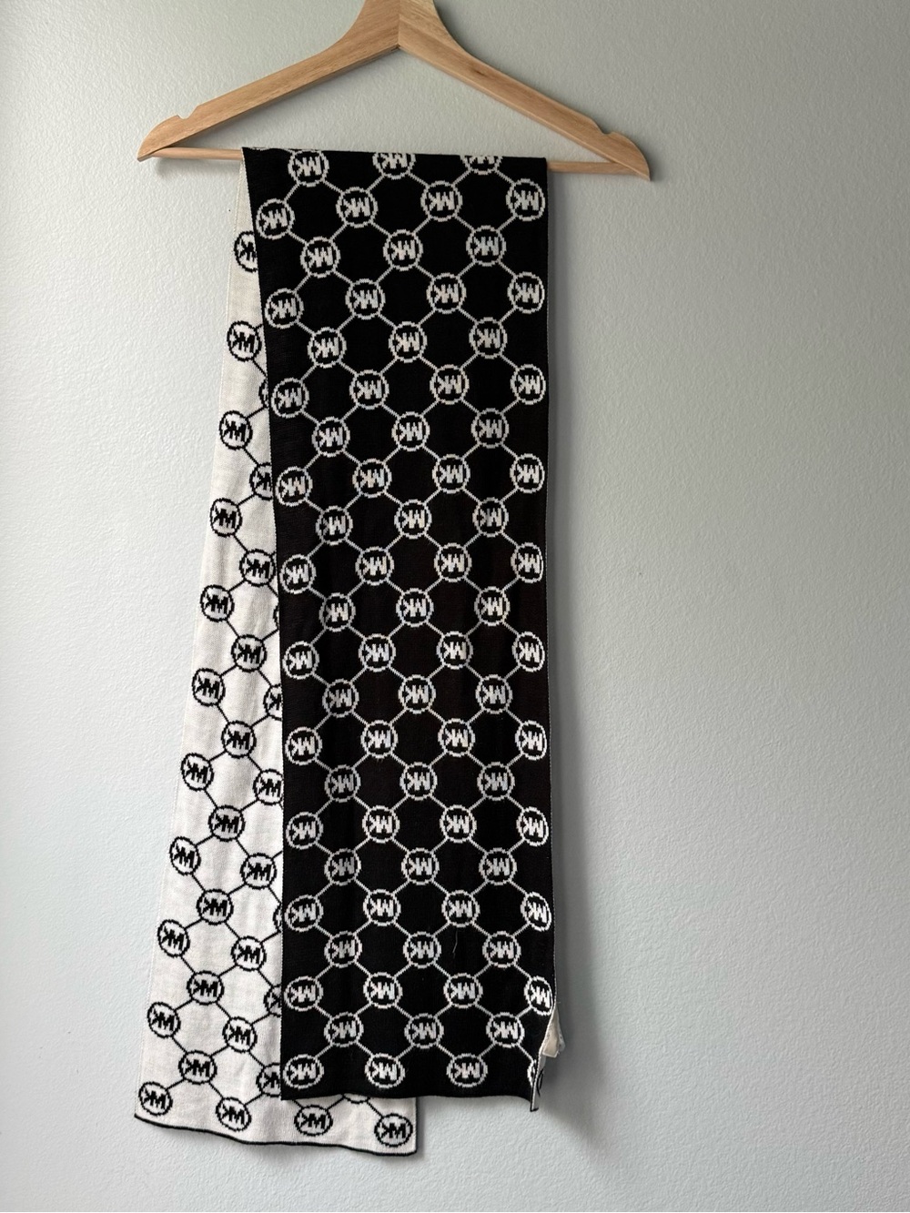 Michael Kors Black and White MK Monogram Knit Scarf